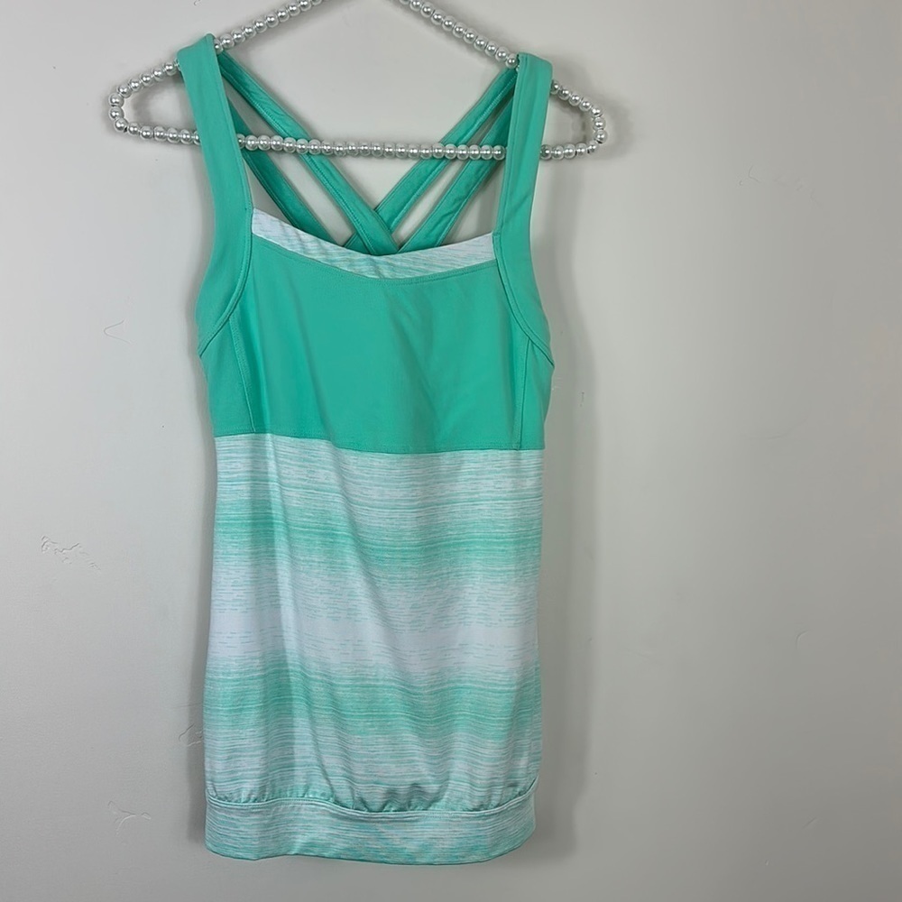 Athlete Green Stripe Built in Sports Bra Stride Crunch Tank Top Small. - Picture 2 of 9
